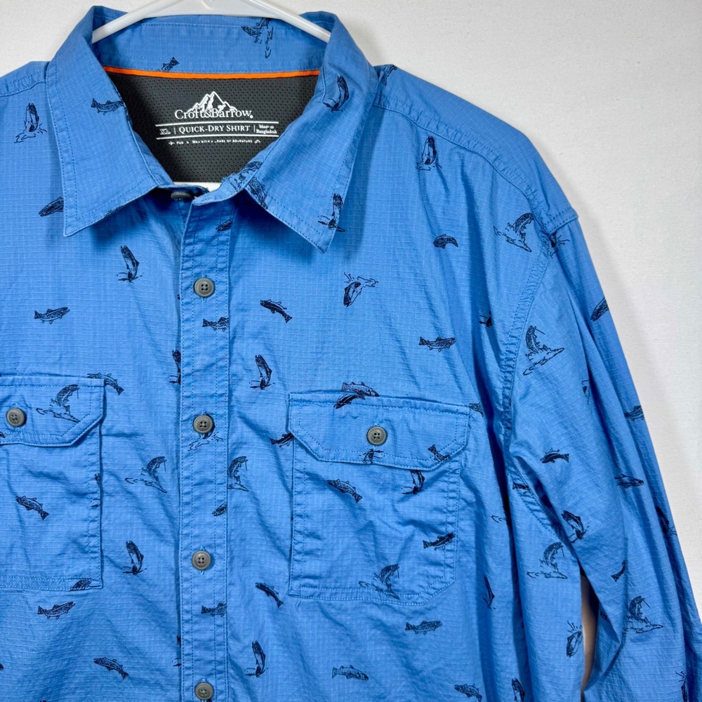Croft & Barrow Quick-Dry Fishing Shirt‎ Fish Print Blue Vented Button Up Sz XL